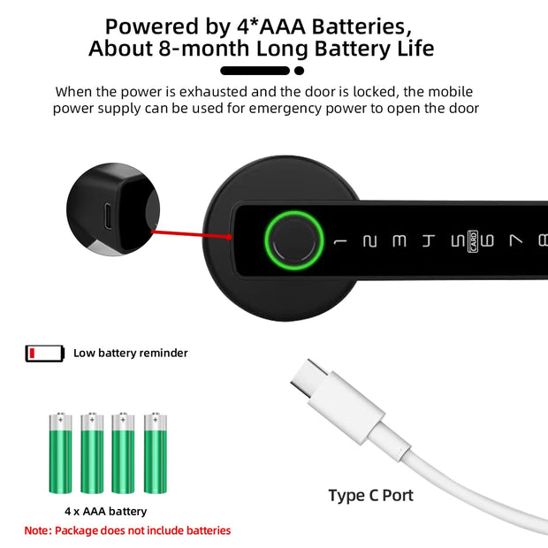 Smart Fingerprint Door Lock – Tuya App, Keypad, & Bluetooth Unlocking