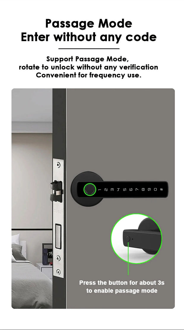 Smart Fingerprint Door Lock – Tuya App, Keypad, & Bluetooth Unlocking