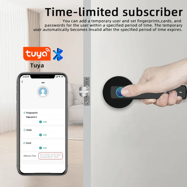 Smart Fingerprint Door Lock – Tuya App, Keypad, & Bluetooth Unlocking