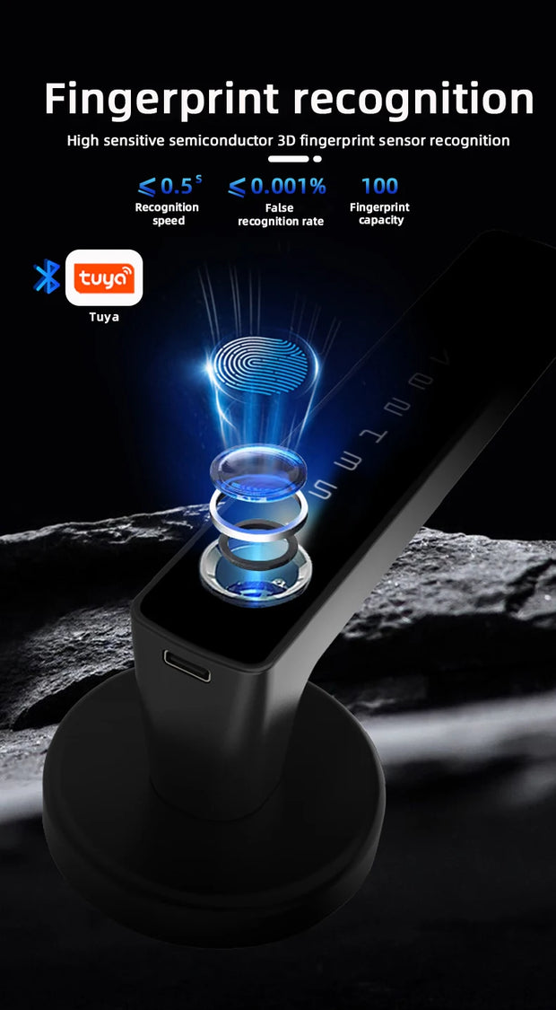 Smart Fingerprint Door Lock – Tuya App, Keypad, & Bluetooth Unlocking